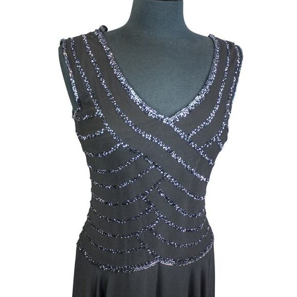 J Kara Black Beaded Midi Event Dress Flapper Drop Waist Hoco Formal 12 - Picture 2 of 5